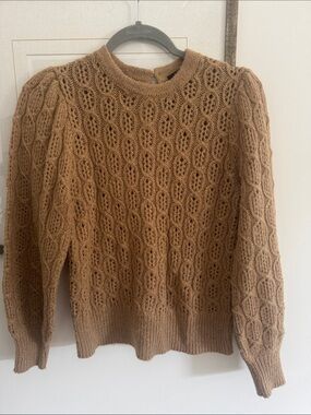 J. Crew Cable Knit Puff Sleeve Sweater in Camel Brown XS